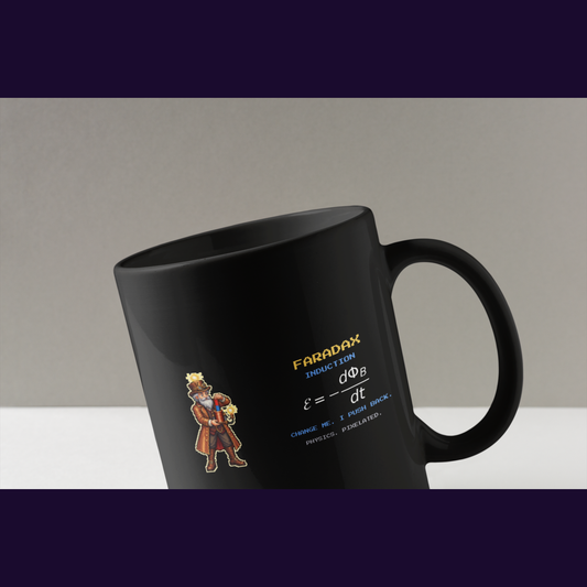 Faradax physics mug, close-up