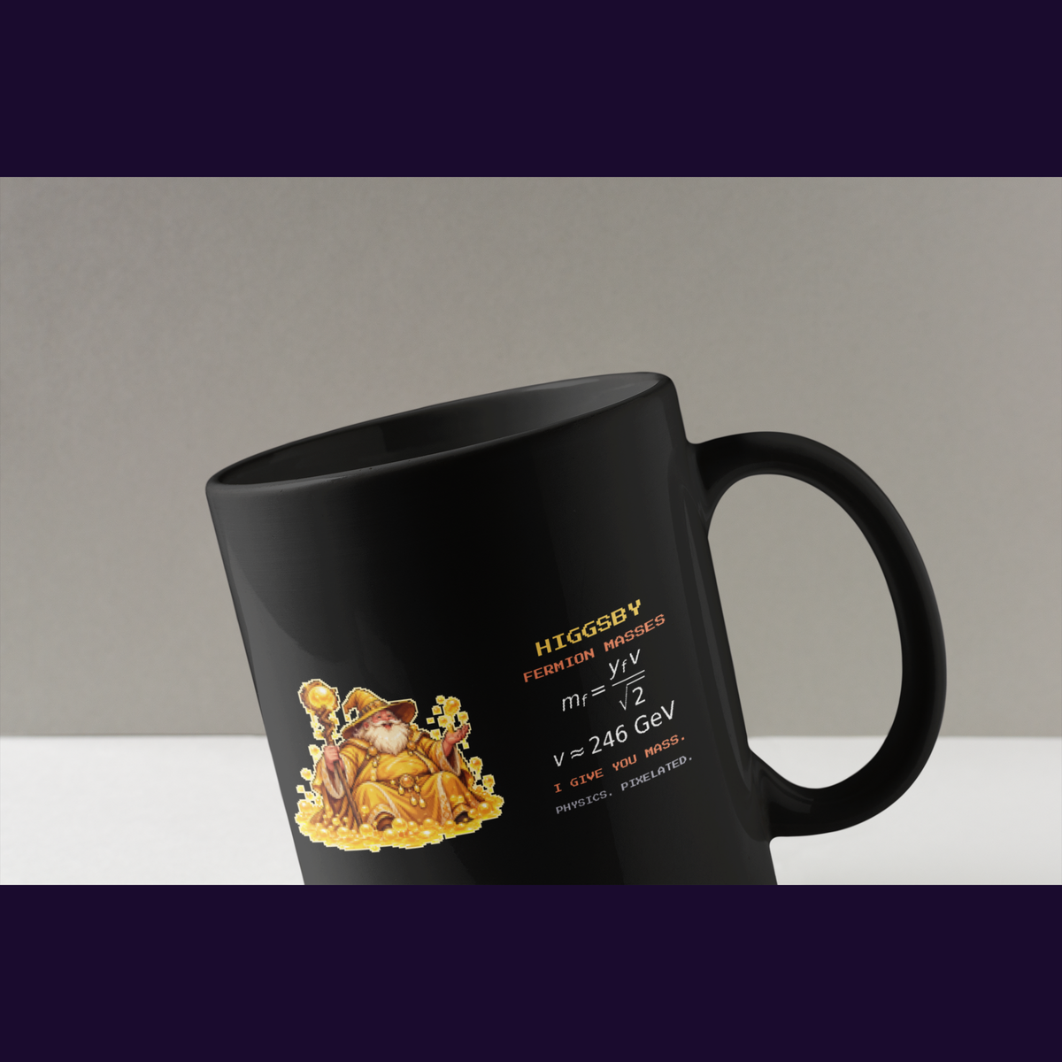 Higgsby physics mug, close-up