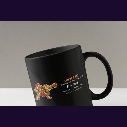 Inertio physics mug, close-up