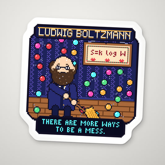 Ludwig Boltzmann pixel-art physics sticker – entropy