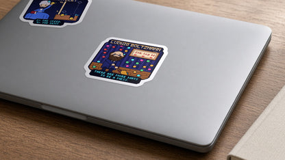 Ludwig Boltzmann pixel-art physics sticker on a laptop
