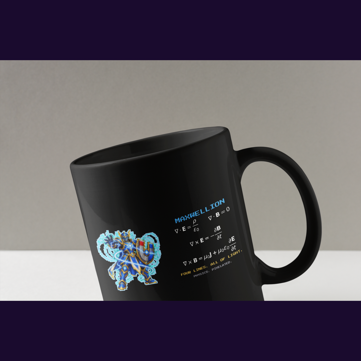 Maxwellion physics mug, close-up