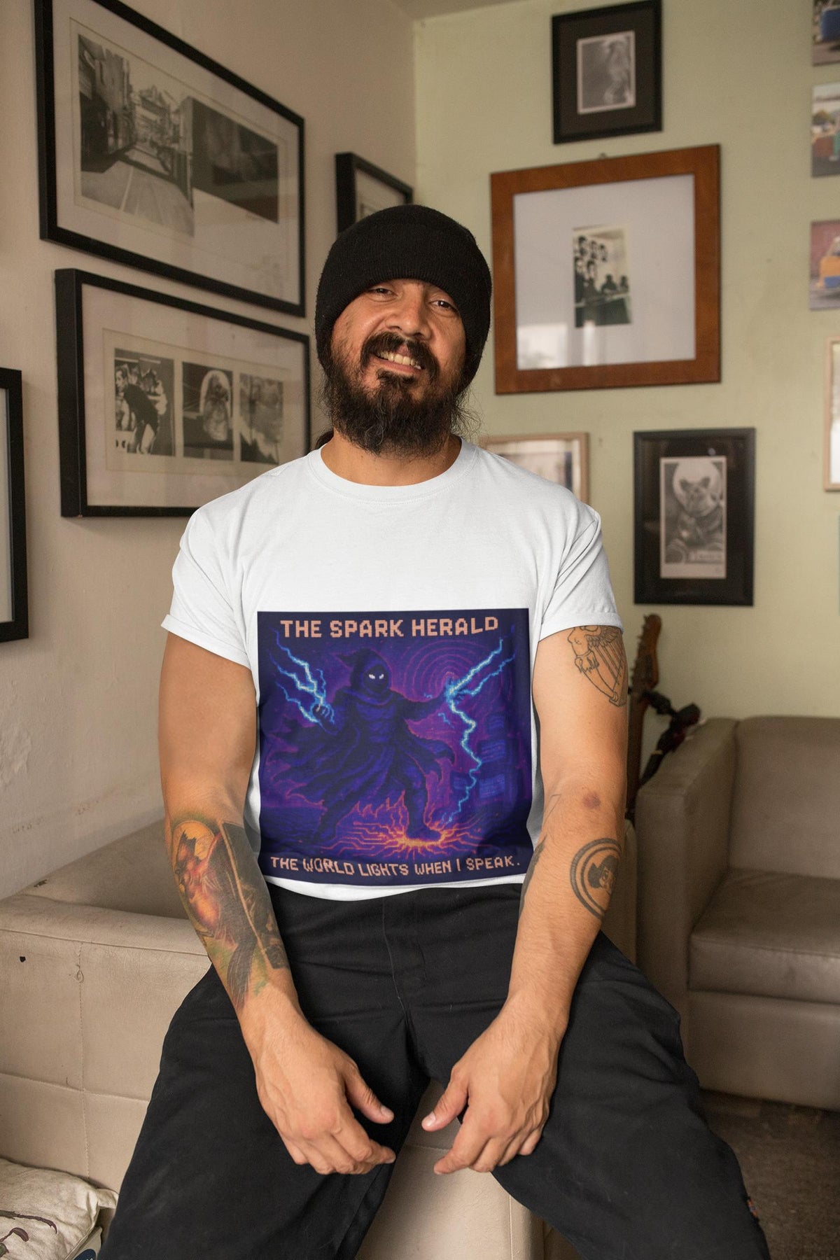 The Spark Herald – Electromagnetism / Lightning Command physics T-shirt