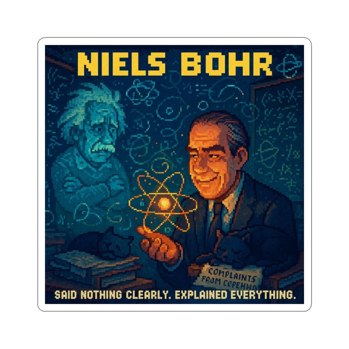 Niels Bohr pixel-art physics sticker – the quantum atom