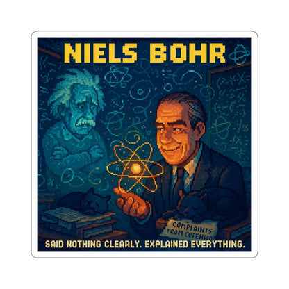Niels Bohr pixel-art physics sticker – the quantum atom