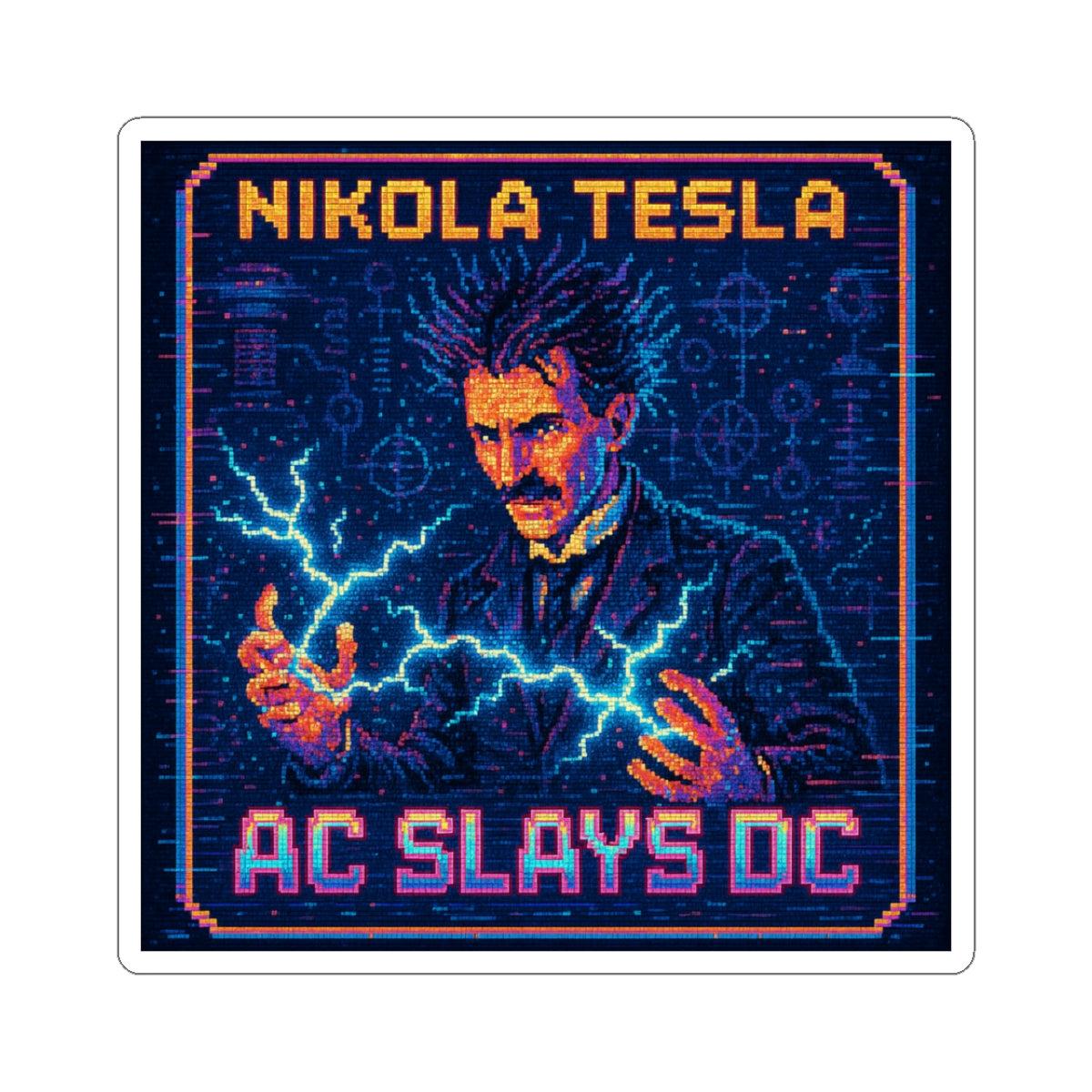 Nikola Tesla pixel-art physics sticker – alternating current