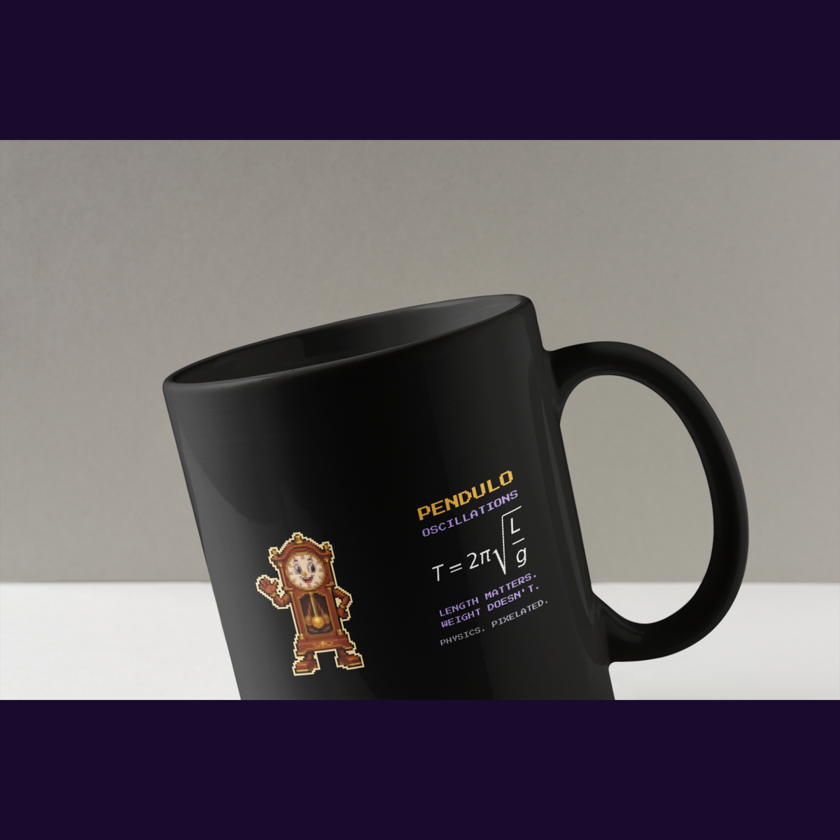 Pendulo physics mug, close-up