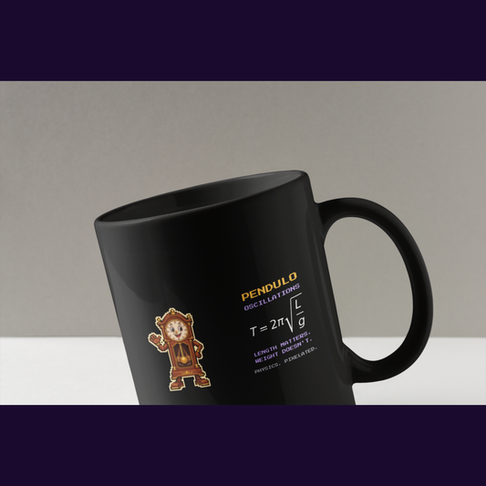 Pendulo physics mug, close-up