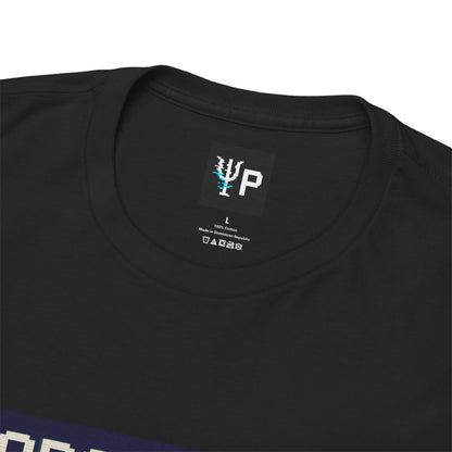 Pixelated Physics neck label inside the black ForceShift physics T-shirt