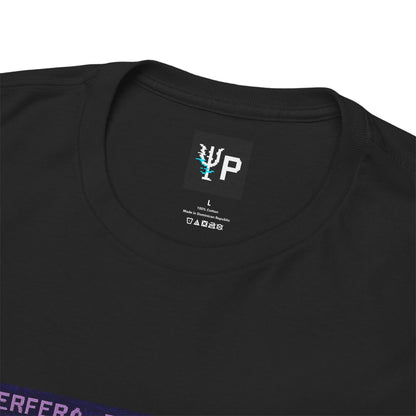 Pixelated Physics neck label inside the black Interfera physics T-shirt