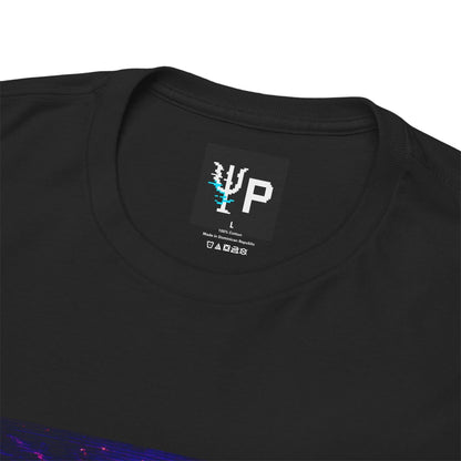 Pixelated Physics neck label inside the black The Lurker physics T-shirt