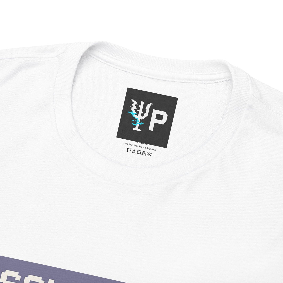 Pixelated Physics neck label inside the white Absolute Zero physics T-shirt
