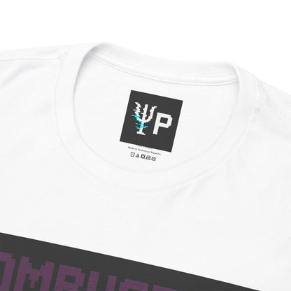Pixelated Physics neck label inside the white Combustor physics T-shirt