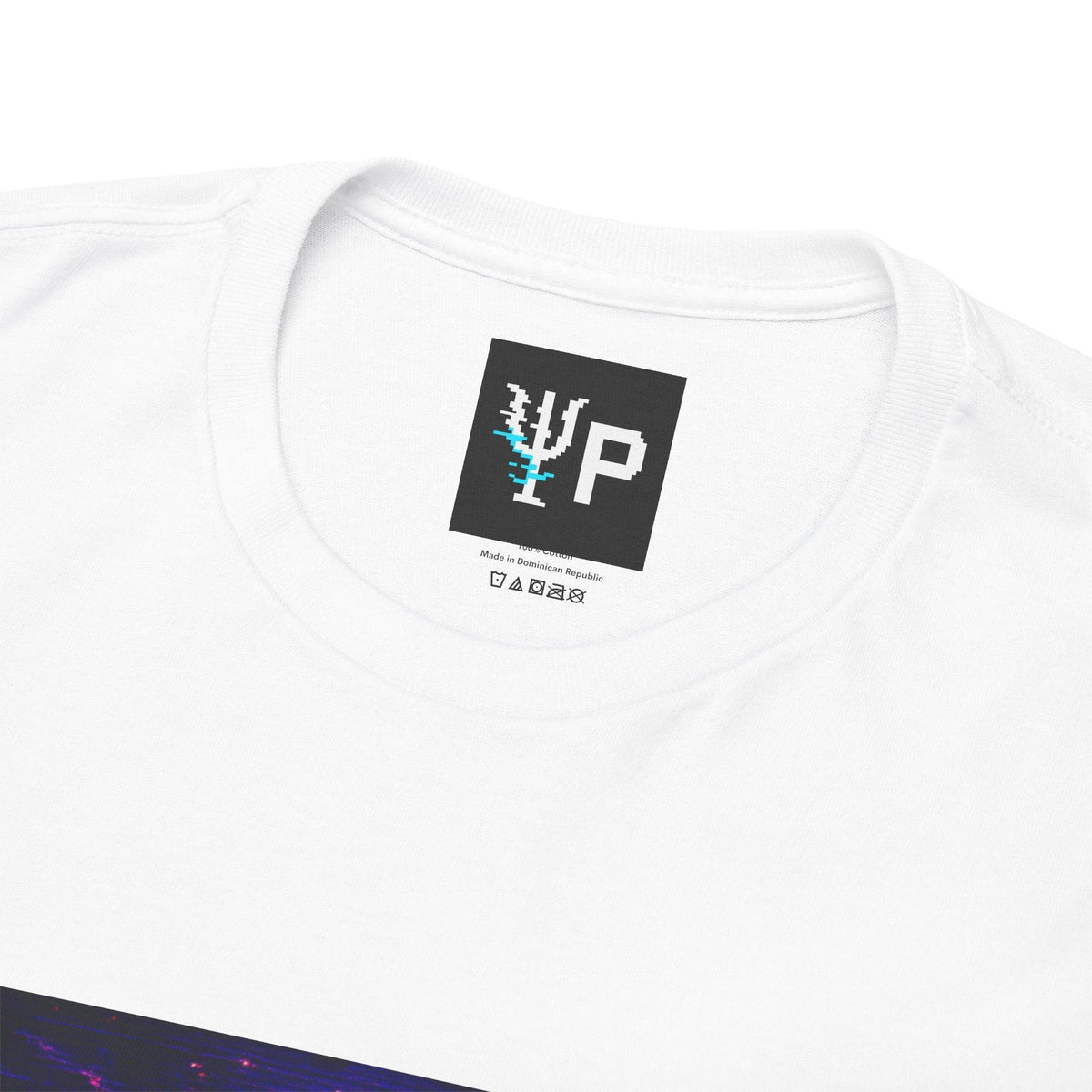Pixelated Physics neck label inside the white The Lurker physics T-shirt
