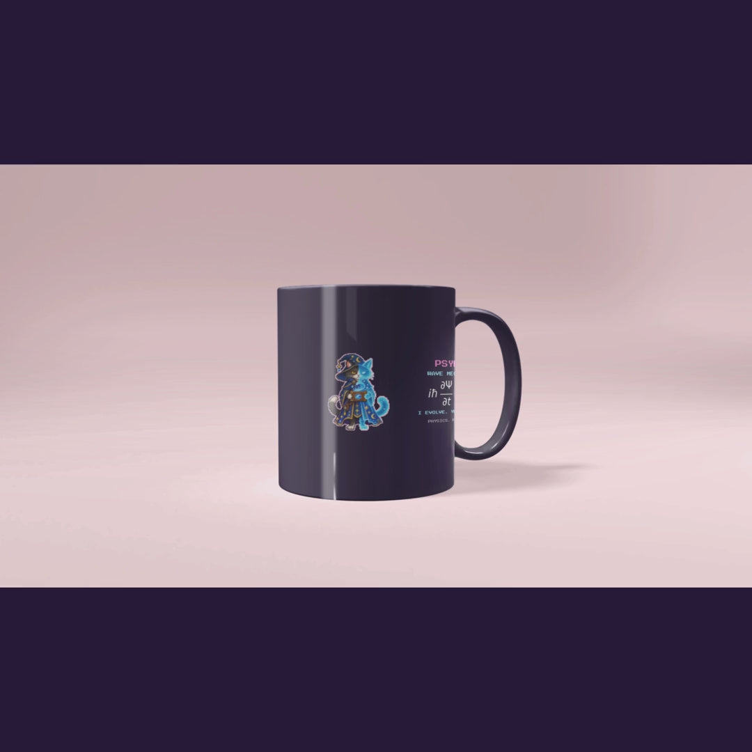 Psykat physics mug, rotating view
