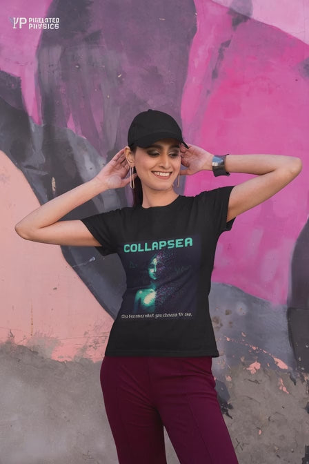 Collapsea worn on a model – Pixelated Physics