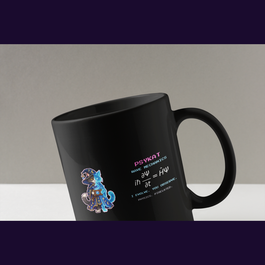 Psykat physics mug, close-up
