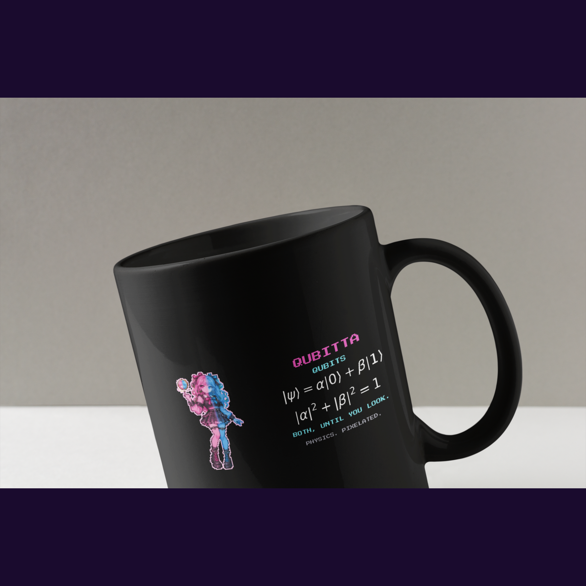 Qubitta physics mug, close-up