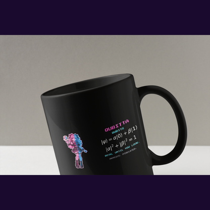 Qubitta physics mug, close-up