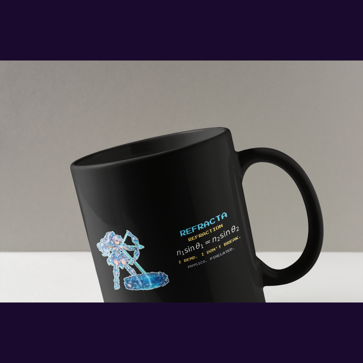 Refracta physics mug, close-up