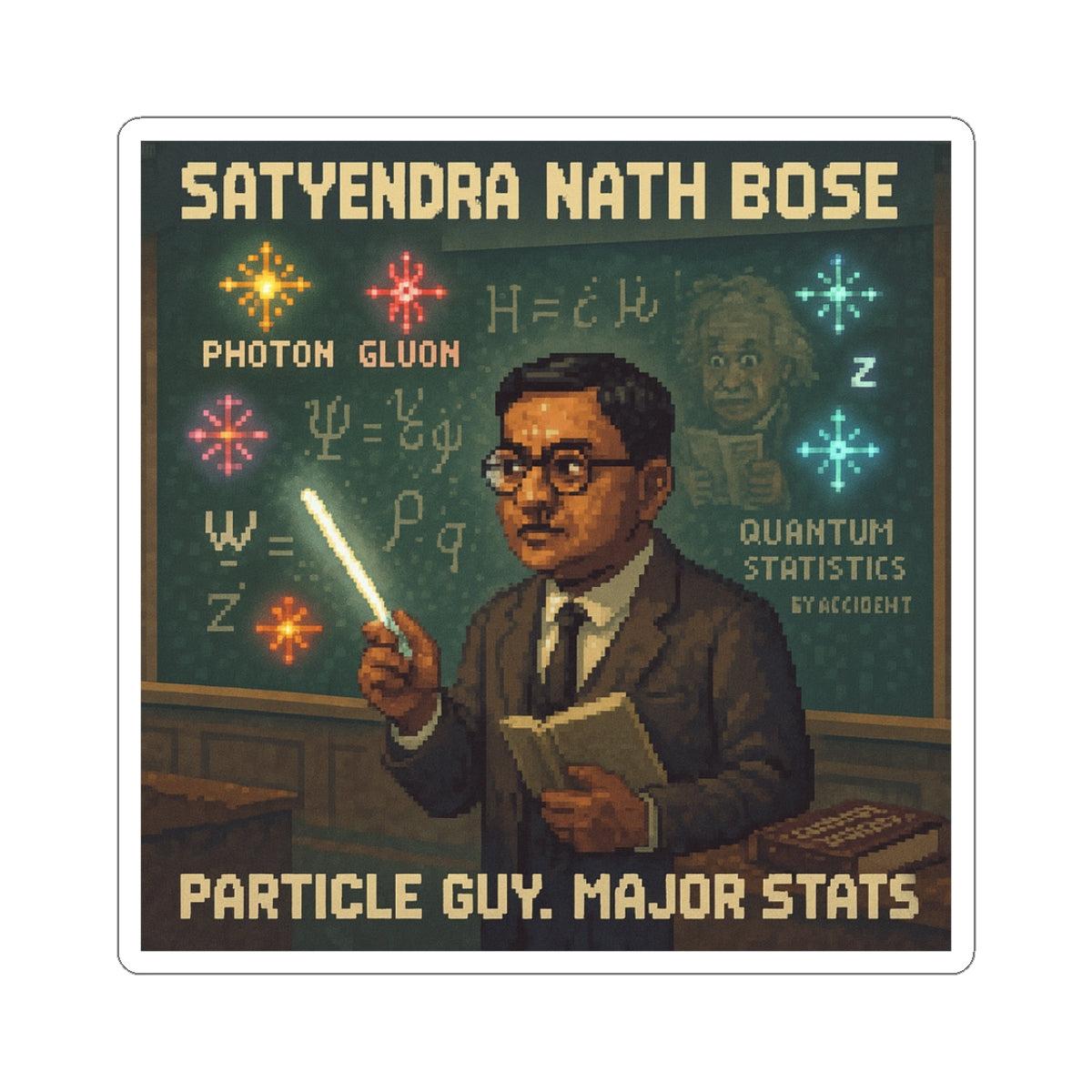 Satyendra Nath Bose pixel-art physics sticker – Bose–Einstein statistics