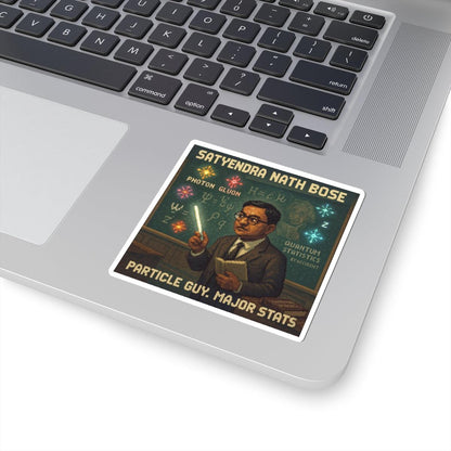 Satyendra Nath Bose pixel-art physics sticker on a laptop