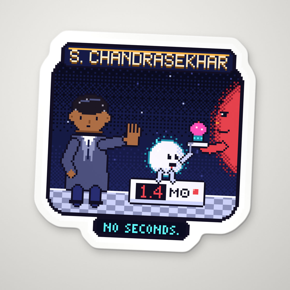 Subrahmanyan Chandrasekhar pixel-art physics sticker – the Chandrasekhar limit