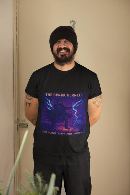 The Spark Herald – Electromagnetism / Lightning Command physics T-shirt