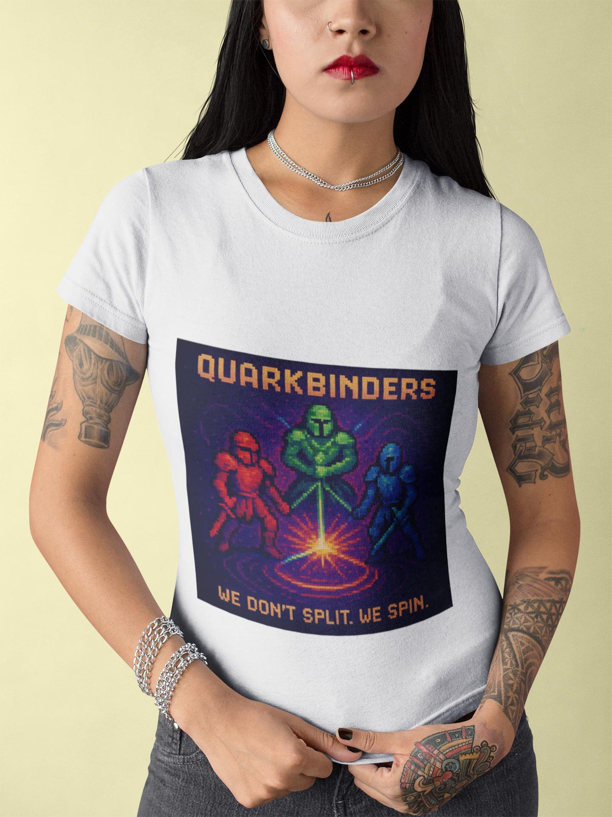 Quarkbinders – Quantum Chromodynamics / Strong Nuclear Force physics T-shirt