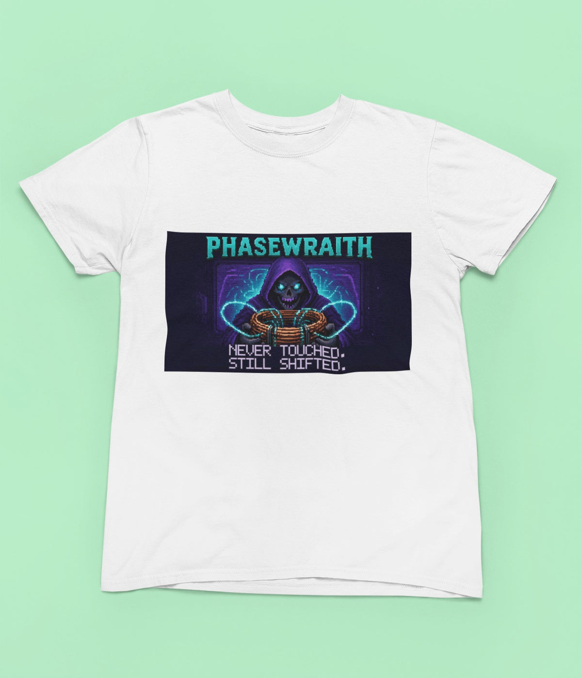 Phasewraith – Aharonov–Bohm Effect Physics T-Shirt – white