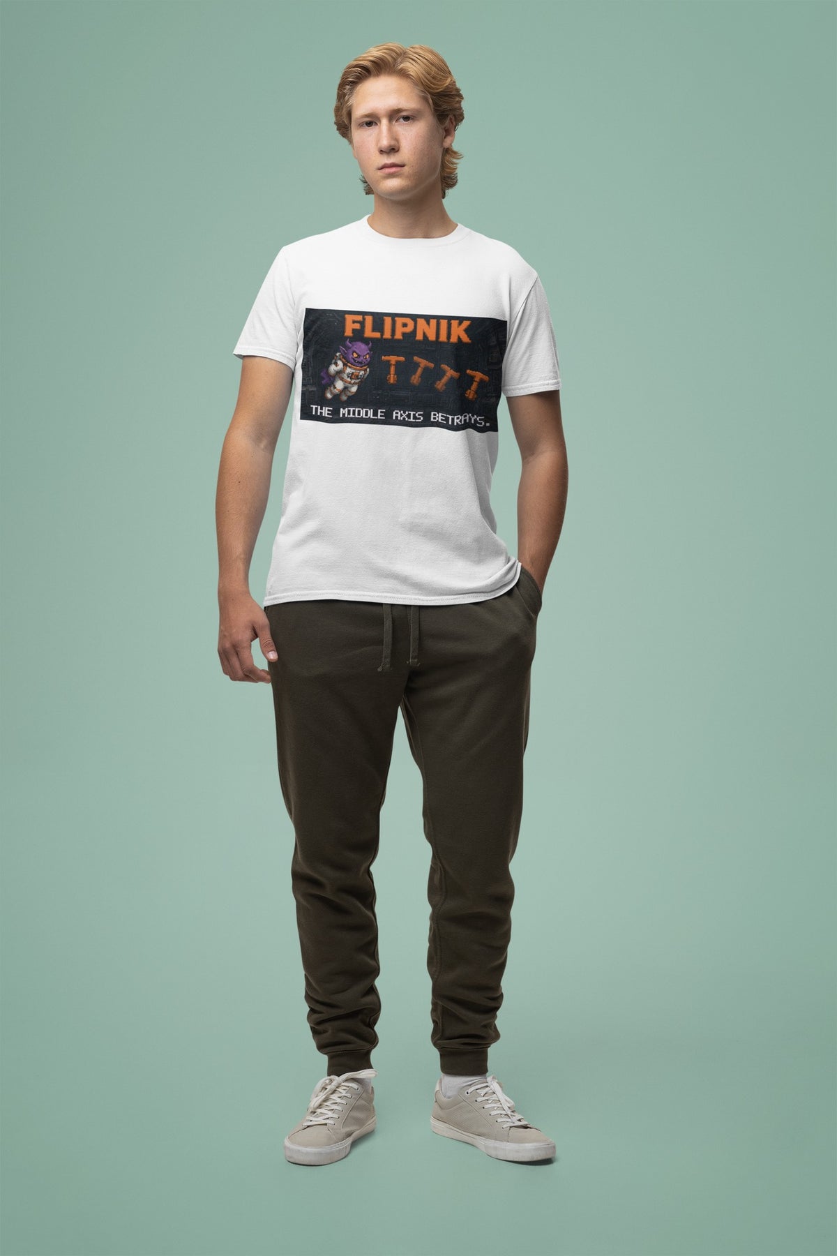 Flipnik – Intermediate Axis Theorem (Dzhanibekov Effect) Physics T-Shirt – white