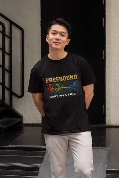Freebound – Asymptotic Freedom (QCD) Physics T-Shirt – male model, black
