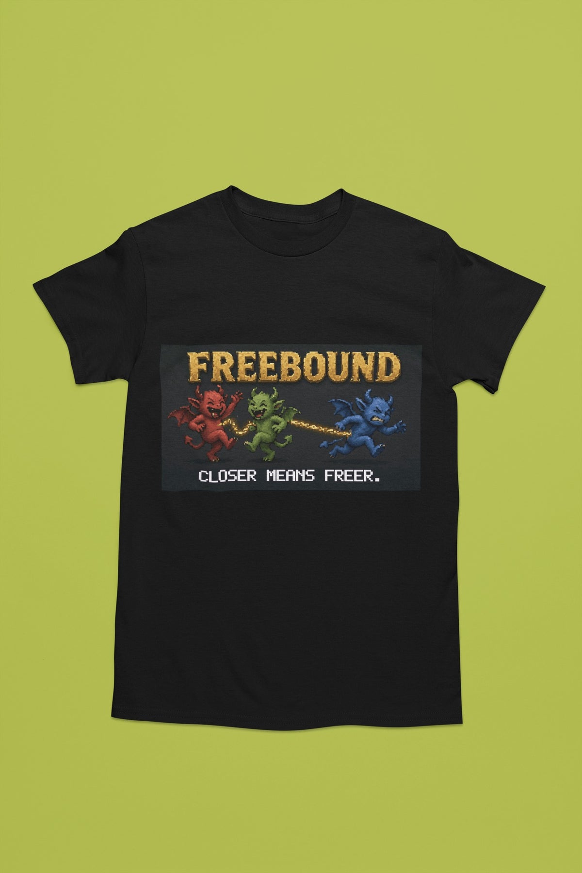 Freebound – Asymptotic Freedom (QCD) Physics T-Shirt – flat lay, black
