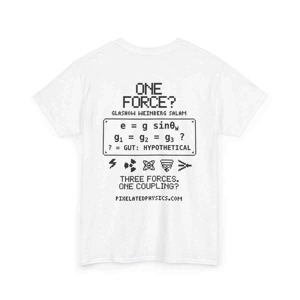 Back of The Unifier tee: Theory of Everything on a white shirt, black ink