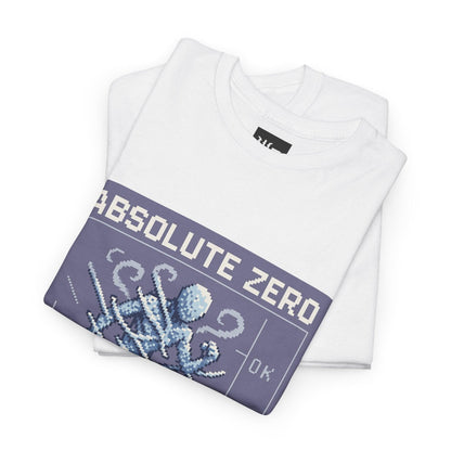 White Absolute Zero physics T-shirt, pixel-art absolute zero, 0 kelvin design, folded