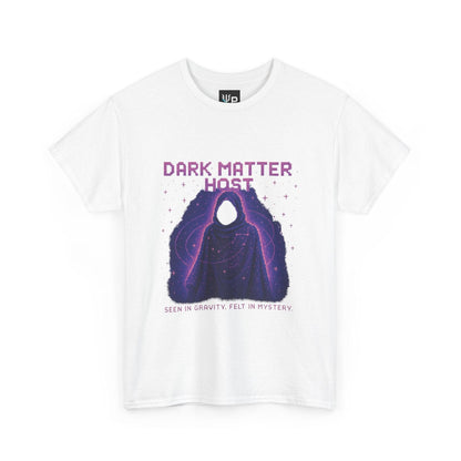 White Dark Matter Host physics T-shirt, pixel-art dark matter design, front view